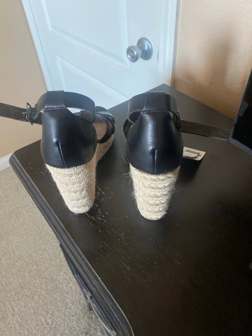 Time and Tru Black Espadrille Wedge Sandals